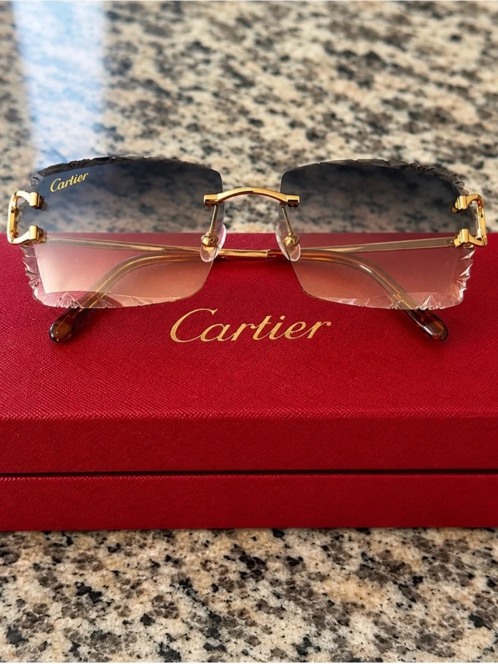 Luxury Gold-Tone Rimless Sunglasses with Brown Gradient Lenses with Box